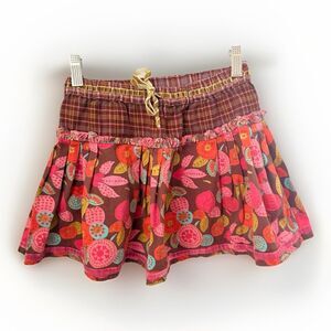 Room Seven Skirt Girls 104 4 Brown Floral Mixed Media Tiered Ruffle Wool Cute